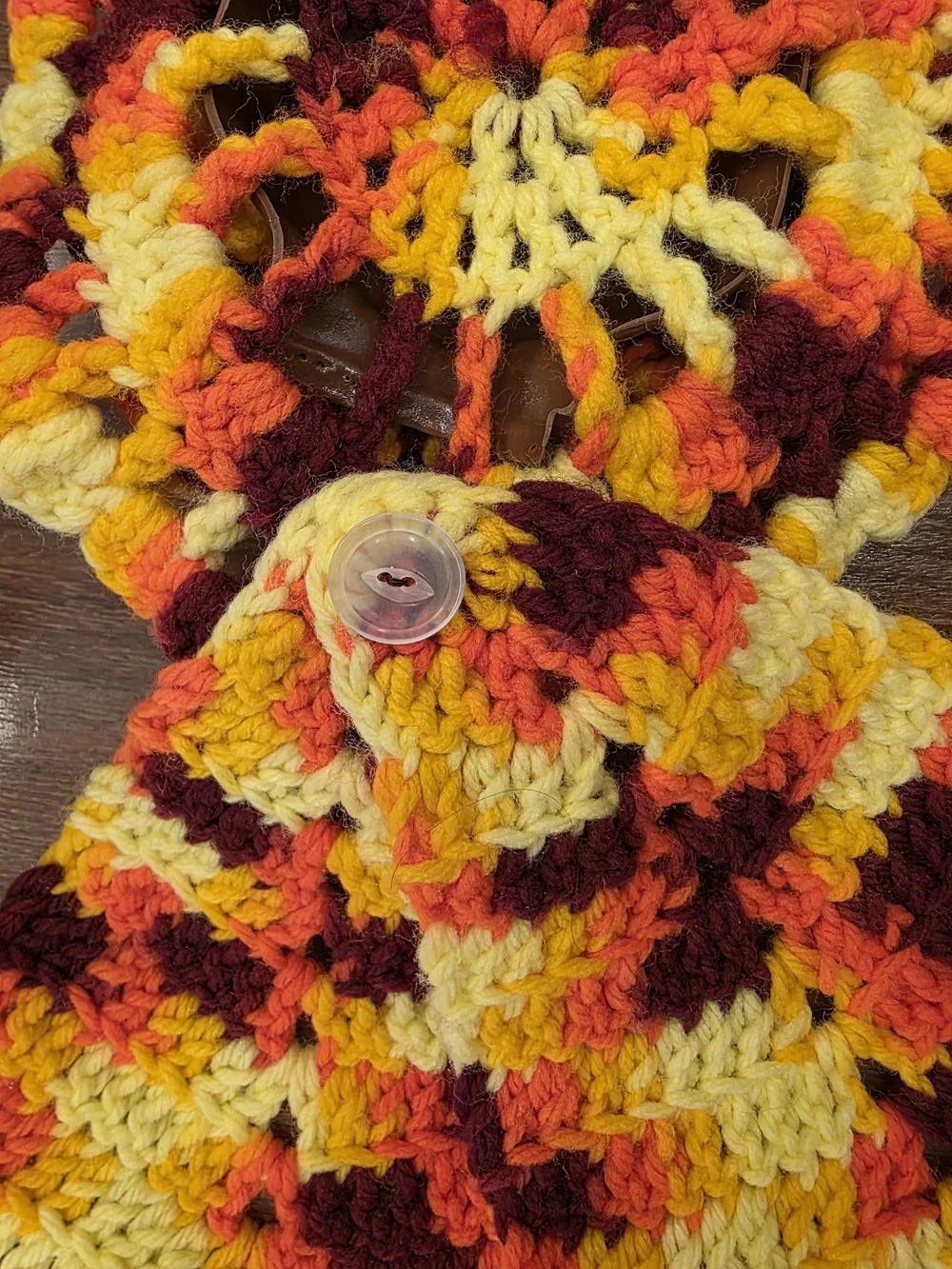 Handmade Crochet Doll Poncho & Bonnet Set in Yellow, Orange & Brown